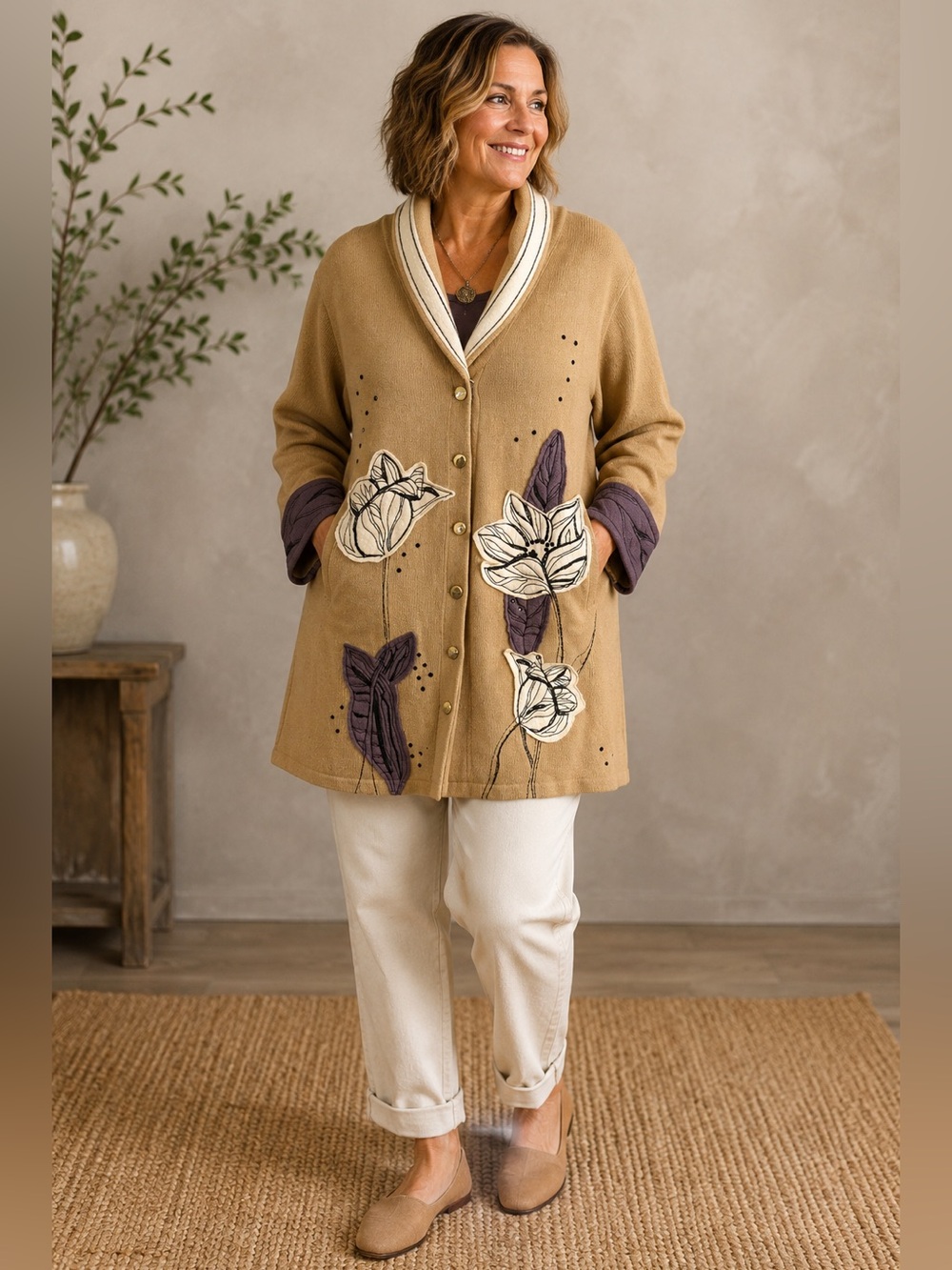 Vintage Storybook Knits "Desert Wrap" Floral Duster Cardigan — Cozy, Artsy Sz M